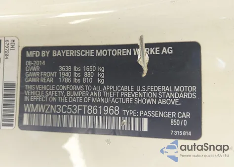 2015 Mini Convertible Cooper z USA, uszkodzony, nr VIN WMWZN3C53FT861968